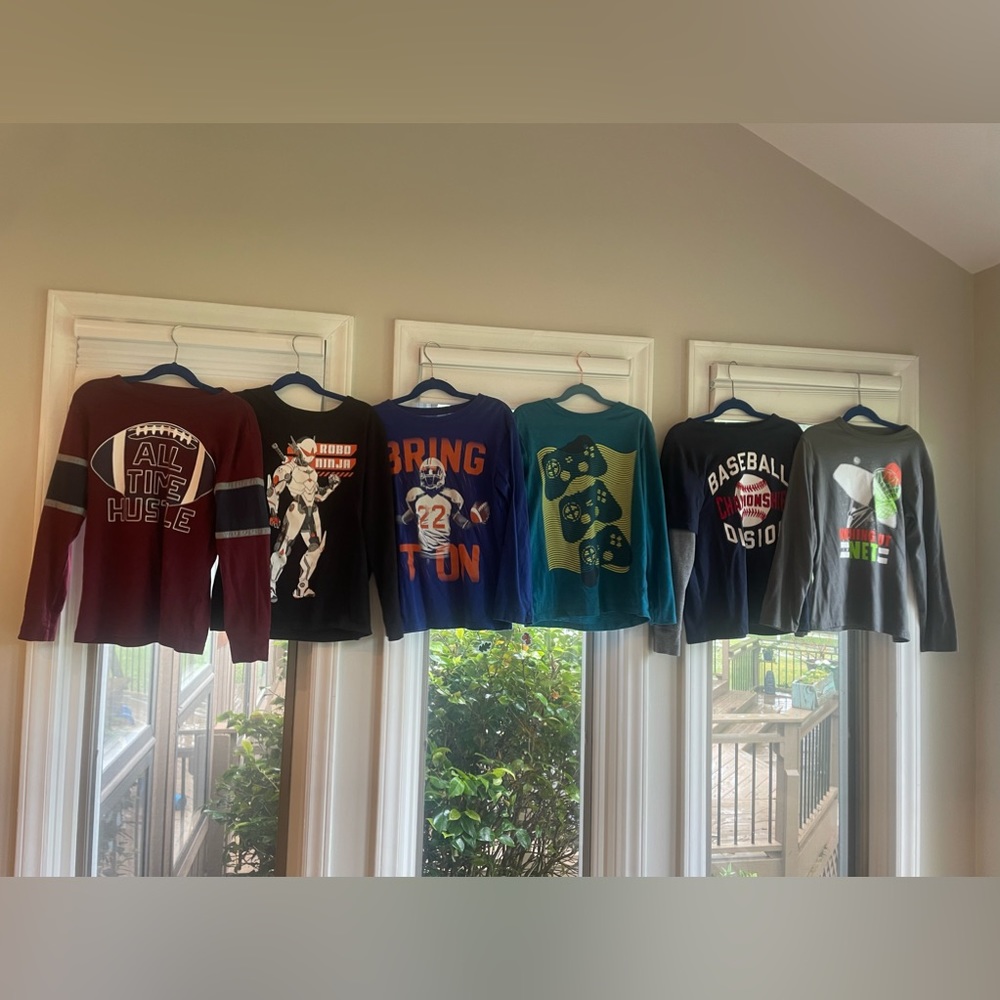 6 Boys medium 7/8 long sleeve shirts from The Children’s Place.